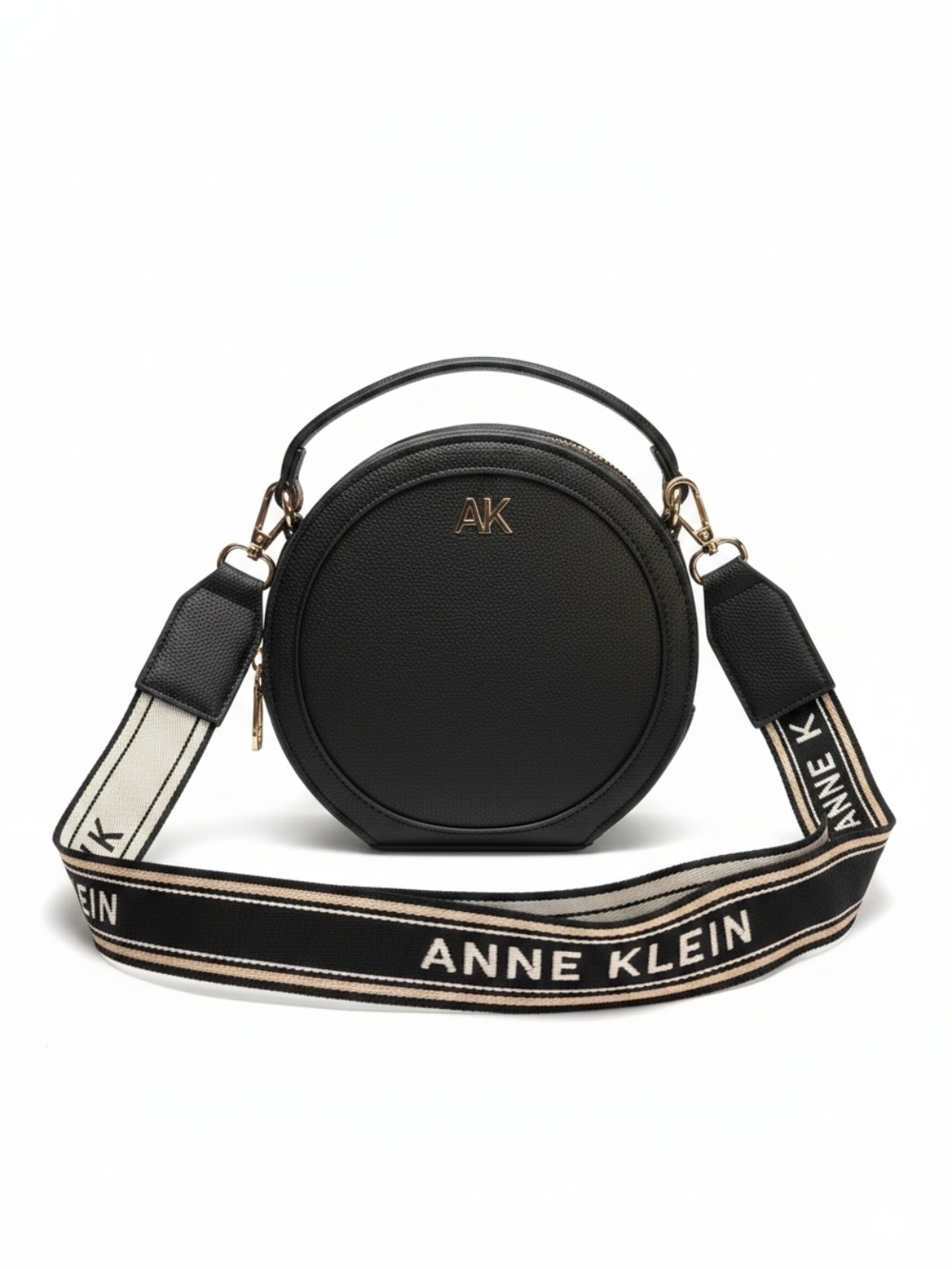 Anne Klein Black Round Crossbody with Branded Strap